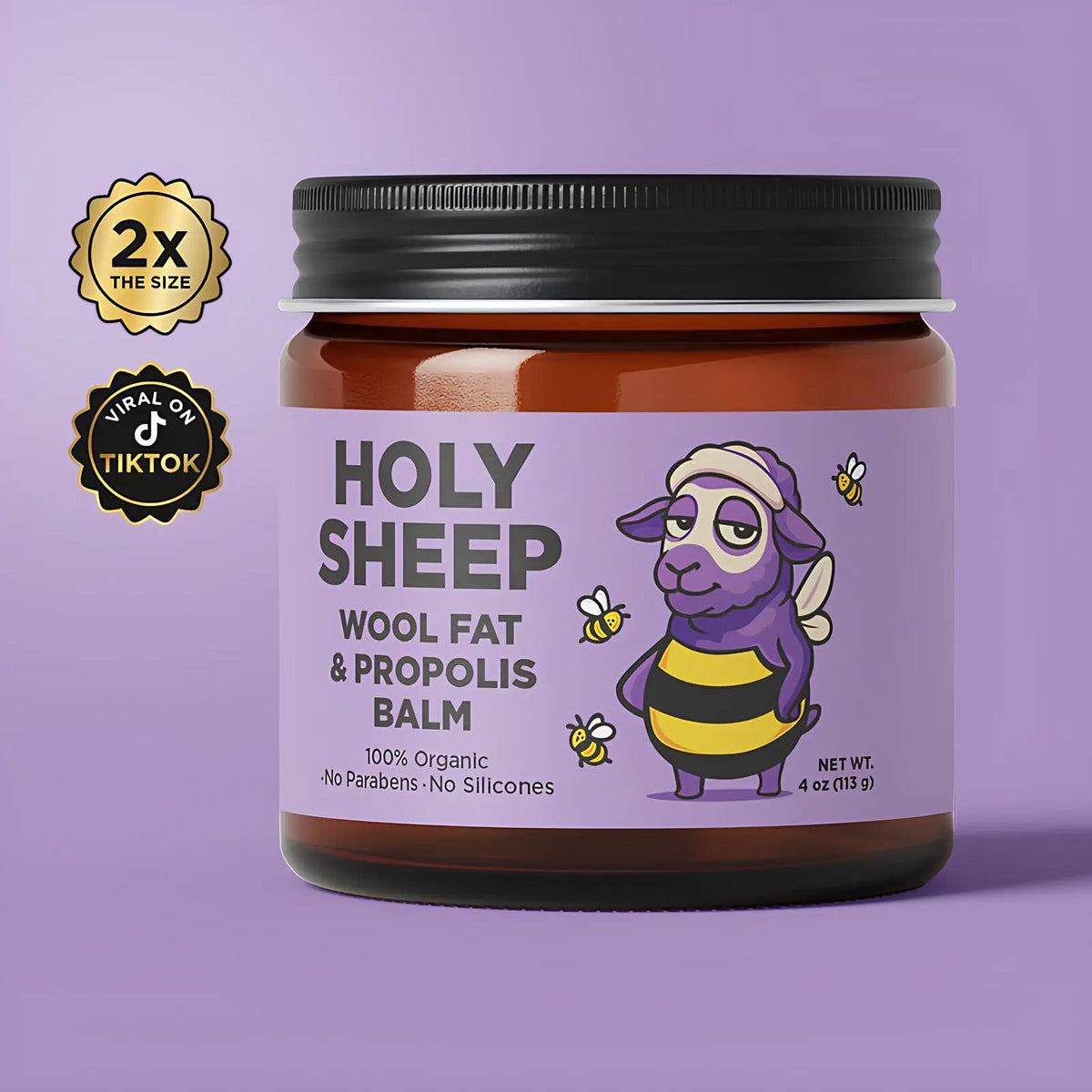HOLY SHEEP! Sheep Wool Fat & Propolis Organic Face Balm – Jojoba, Lavender, Skin Repair Cream, Moisturizer, Lip Balm, Body Lotion & All-in-One Hydrating Skincare