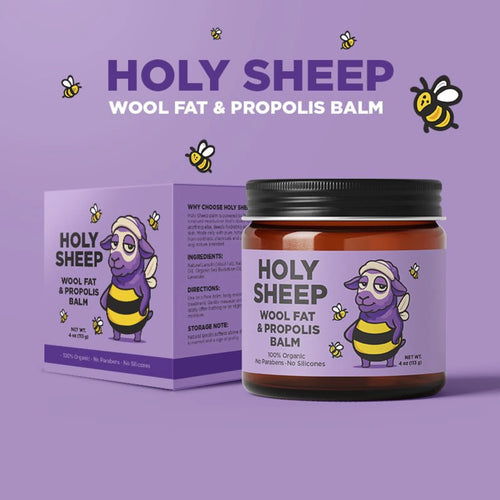 HOLY SHEEP! Sheep Wool Fat & Propolis Organic Face Balm – Jojoba, Lavender, Skin Repair Cream, Moisturizer, Lip Balm, Body Lotion & All-in-One Hydrating Skincare