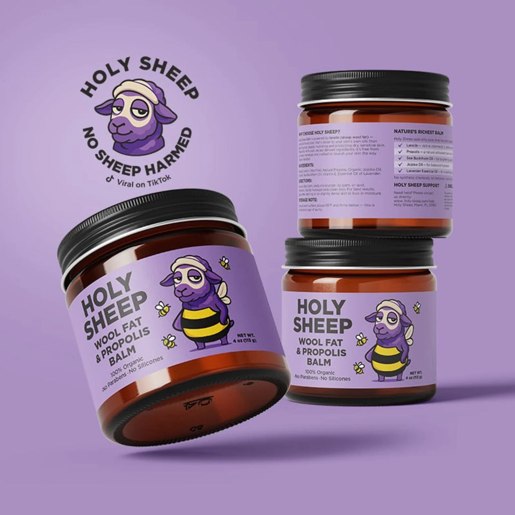 HOLY SHEEP! Sheep Wool Fat & Propolis Organic Face Balm – Jojoba, Lavender, Skin Repair Cream, Moisturizer, Lip Balm, Body Lotion & All-in-One Hydrating Skincare